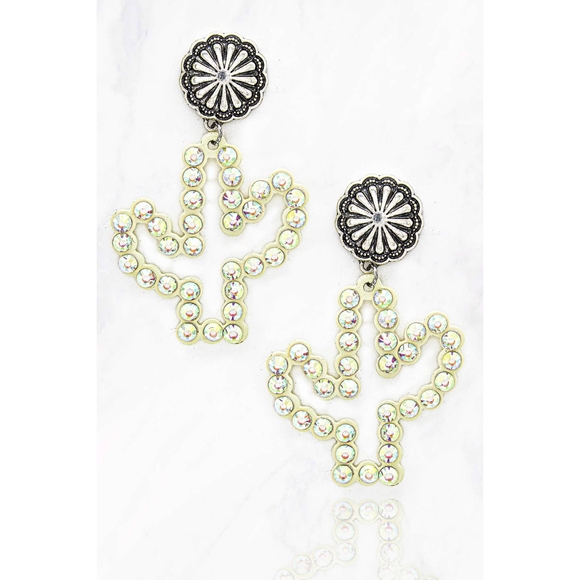 Cactus Shaped Rhinestone Earrings - Picture 2 of 3